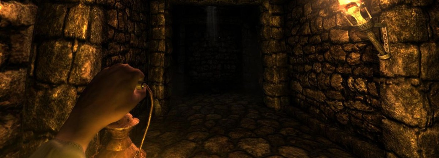 Vue subjective dans un donjon obscur d’Amnesia