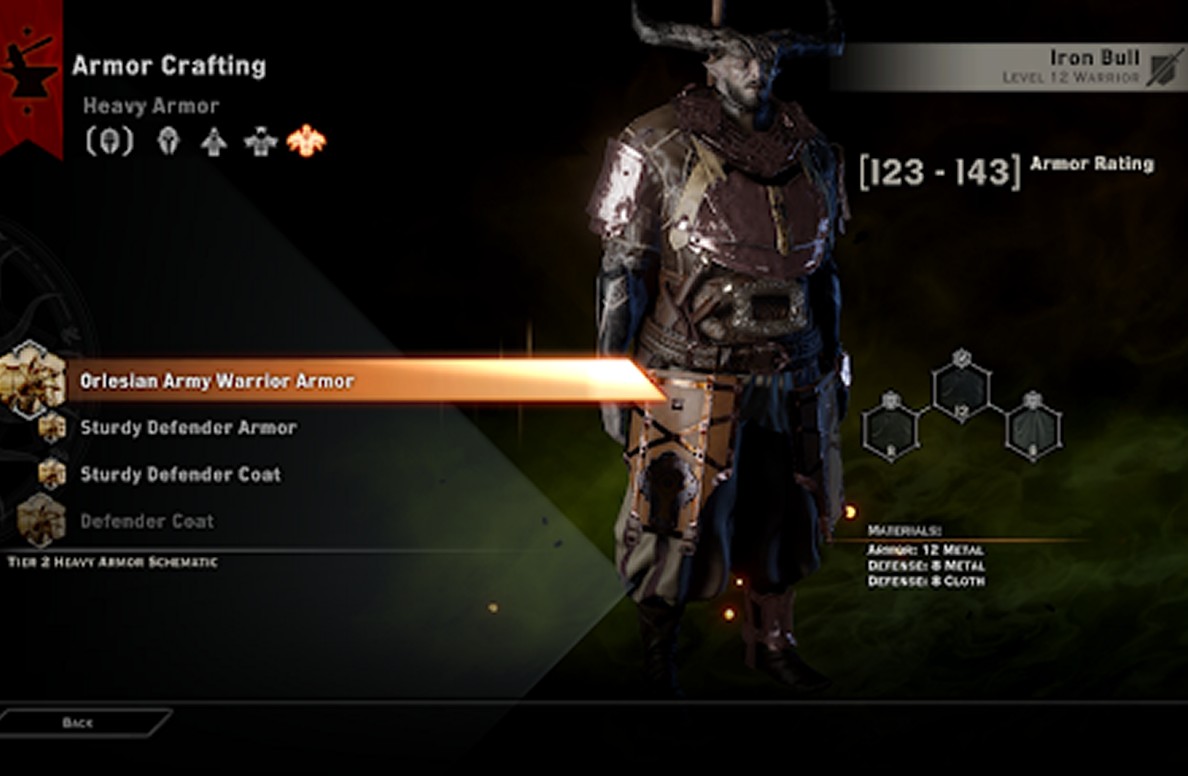 Menus d’équipement et d’artisanat de Dragon Age: Inquisition