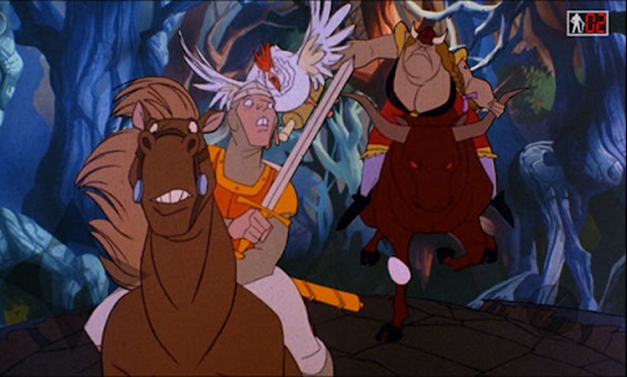 Dirk fuyant un ennemi à cheval dans Dragon’s Lair