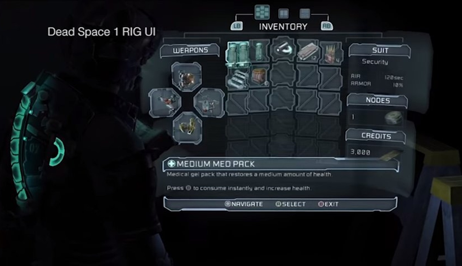Inventaire holographique de Dead Space