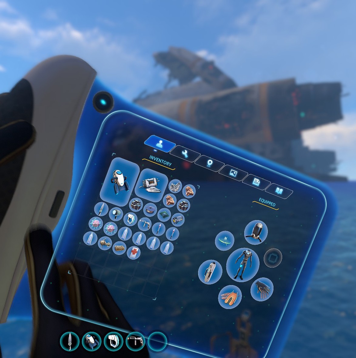 Interface diégétique du jeu Subnautica